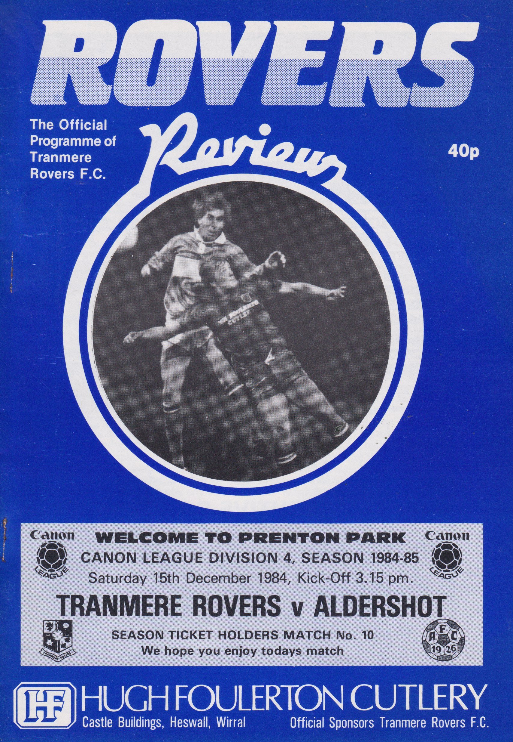 Tranmere Rovers v Aldershot match programme